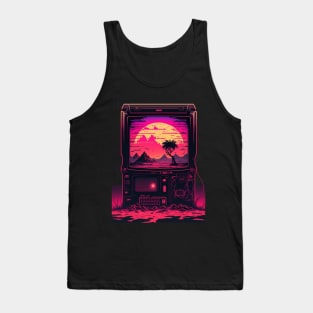 Retro Futuristic Computer Displaying Synthwave Sun Tank Top